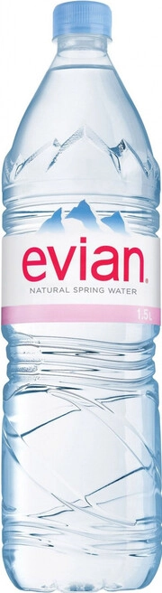 На фото изображение Evian Still, PET, 1.5 L (Эвиан Негазированная, в пластиковой бутылке объемом 1.5 литра)