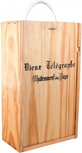 Vignobles Brunier, Wooden box with sliding lid for 2 bottles of wine Vieux Telegraphe