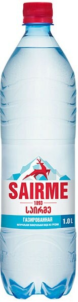 На фото изображение Саирме Газированная, в пластиковой бутылке, объемом 1 литр (Sairme Sparkling, PET 1 L)