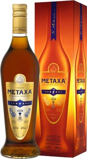 In the photo image Metaxa 7*, gift tube, 0.7 L