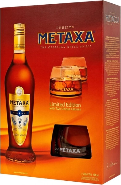 Бренди Metaxa 7*, в подарочной коробке with 2 glasses, 0.7 л