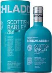 На фото изображение Bruichladdich, The Classic Laddie Scottish Barley, in tube, 0.7 L (Брукладди, Классик Ладди Скоттиш Барли, в тубе в бутылках объемом 0.7 литра)