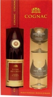 In the photo image Henri Mounier V.S.O.P., gift box with 2 glasses, 0.7 L