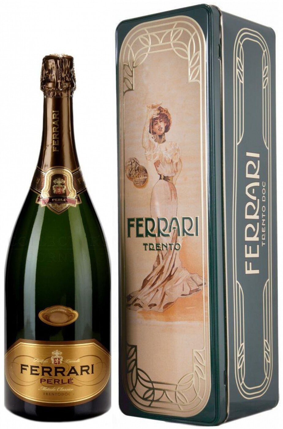 Sparkling wine Ferrari, Perle Brut, 2007, Trento DOC, metal box