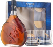 На фото изображение Meukow V.S.O.P., gift box with 2 glasses, 0.7 L (Меуков В.С.О.П., в подарочной коробке с 2 бокалами объемом 0.7 литра)