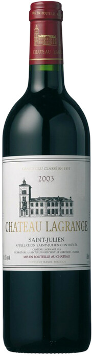 На фото изображение Chateau Lagrange Saint-Julien AOC 3-eme Grand Cru Classe, 2003, 0.75 L (Шато Лагранж (Сен-Жюльен) 3-й Гран Крю Класс, 2003 объемом 0.75 литра)