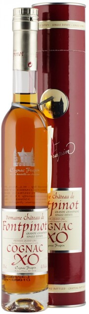 На фото изображение Chateau de Fontpinot XO Grande Champagne, Premier Grand Cru Du Cognac (in box), 0.35 L (Шато де Фонпино ХО Гранд Шампань, Премье Гран Крю региона Коньяк (в коробке) объемом 0.35 литра)