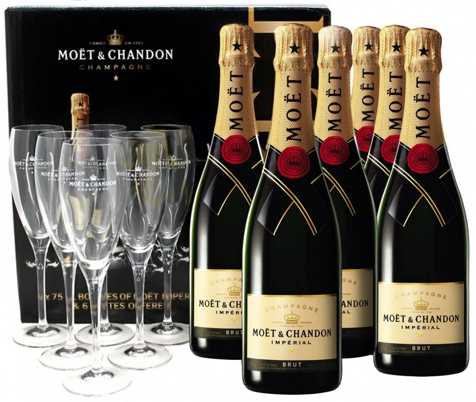 Moet & Chandon Brut Imperial - 6 Bottle Pack & 6 Glass Flutes