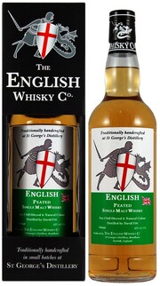 На фото изображение English Whisky, Peated Single Malt, gift box, 0.7 L (Инглиш Виски, Питед Сингл Молт, в подарочной упаковке в бутылках объемом 0.7 литра)