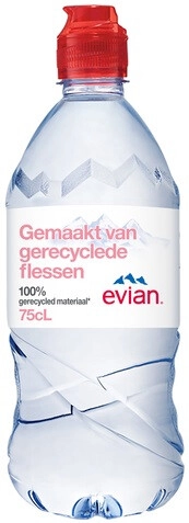 На фото изображение Evian Still, PET, sport cup, 0.75 L (Эвиан негазированная, в пластиковой бутылке со спортивной крышкой объемом 0.75 литра)