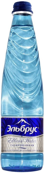 На фото изображение Эльбрус газированная, в стеклянной бутылке, объемом 0.4 литра (Elbrus Sparkling, Glass 0.4 L)