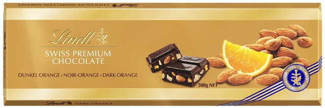 Lindt Swiss Premium Gold Dark Orange Chocolate Bar, 300g