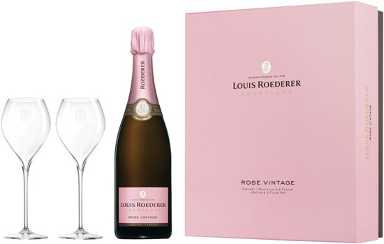 In the photo image Louis Roederer, Brut Rose AOC, 2010, gift set with 2 glasses