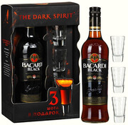 Bacardi Black, gift box with 3 shots