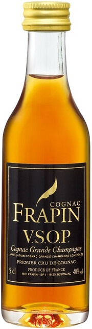 На фото изображение Frapin V.S.O.P. Grande Champagne, Premier Grand Cru Du Cognac, 0.05 L (Фрапэн В.С.О.П. Гранд Шампань, Премье Гран Крю региона Коньяк объемом 0.05 литра)