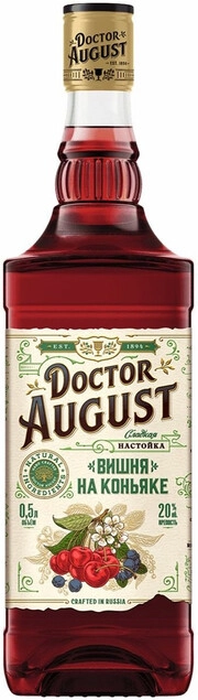 На фото изображение Доктор Август Вишня на коньяке, объемом 0.5 литра (Doctor August Cherry on Cognac 0.5 L)