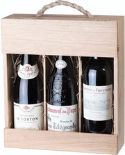 Wooden set for 3 bottles of wine, Natural