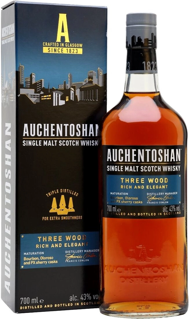 Whisky Auchentoshan, Three Wood, gift box, 700 ml Auchentoshan, Three Wood,  gift box – price, reviews