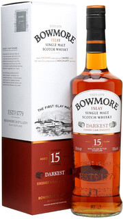In the photo image Bowmore, Darkest 15 years old, gift box, 0.7 L