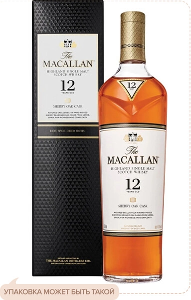 ウイスキー The Macallan 12 Sherry Oak Cask Виски Macallan «Sherry Oak» 12 Years Old, в подарочной коробке