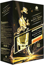 На фото изображение Black Label, gift box with glass, 0.7 L (Джонни Уокер Блэк Лейбл, в подарочной коробке с бокалом в бутылках объемом 0.7 литра)