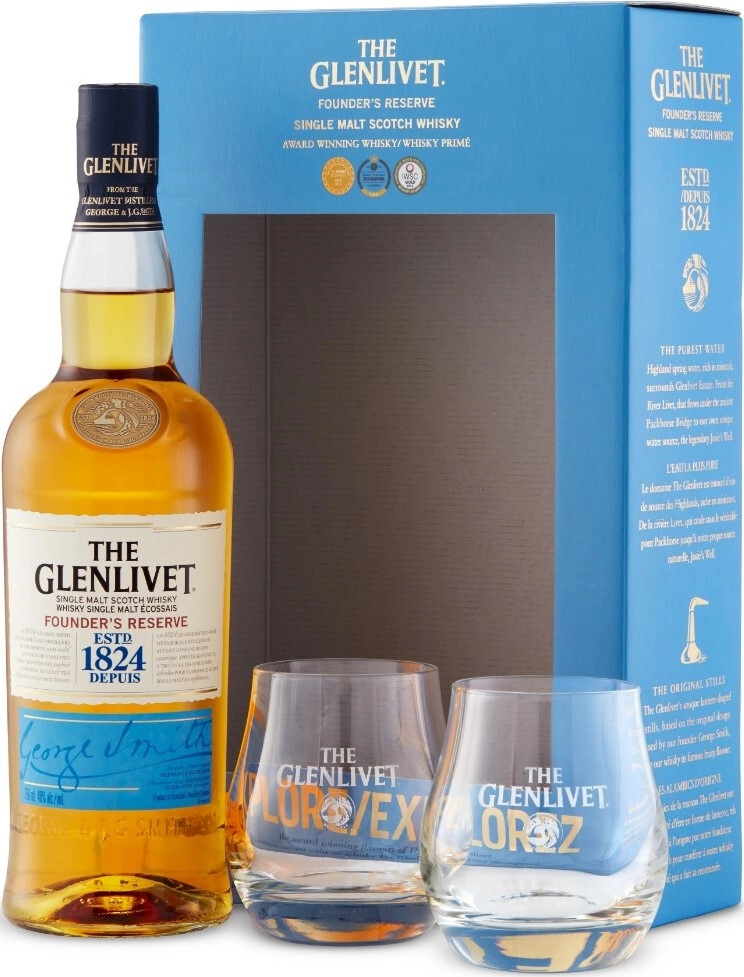 Whisky The Glenlivet Founder's Reserve, gift box with 2