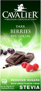 Cavalier Dark Chocolate with Berries and Stevia, 85% Cocoa, 85 g