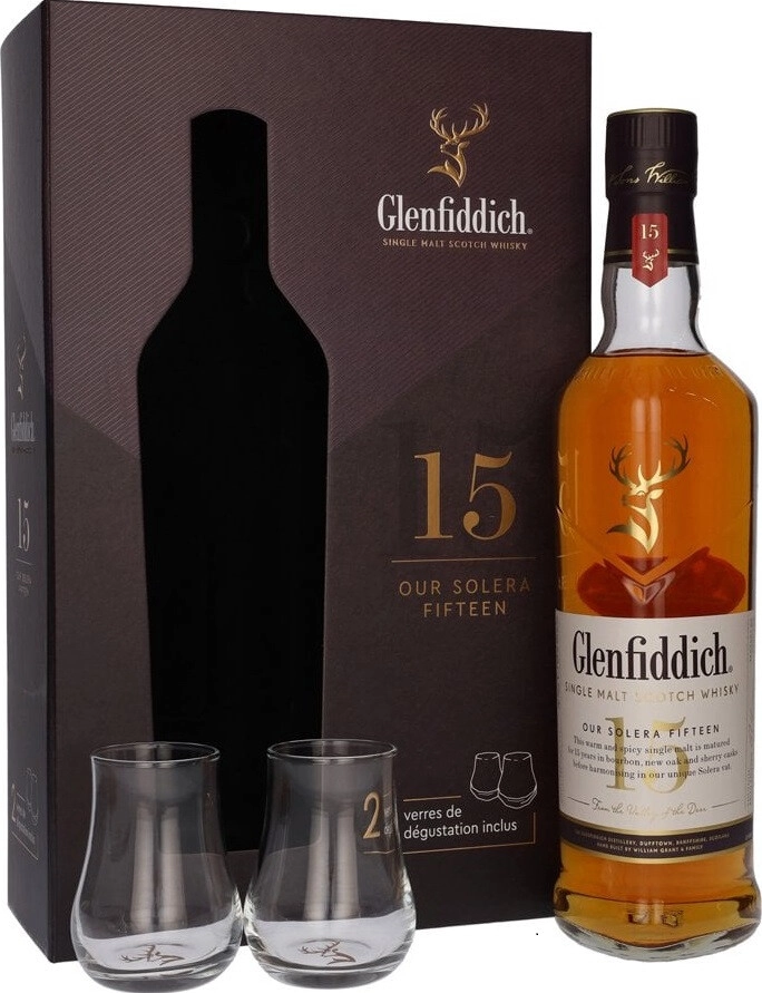 Set Glenfiddich 15 Years Old, gift box with 2 glasses Glenfiddich
